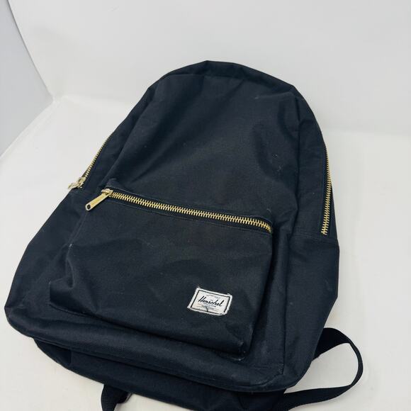 Herschel Classic Black Backpack Gold Zippers Logo Patch Laptop Bag Utility Basic - Picture 9 of 13